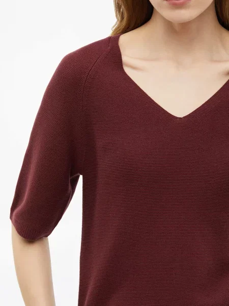 Sweter z krótkim rękawem z mieszanki bawełny czerwony