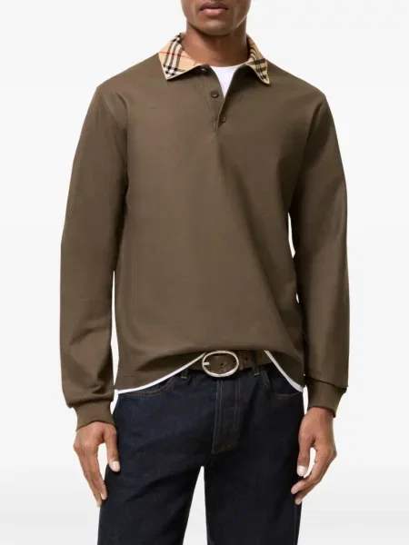 Καρό με κολάρο μακρύς polo Burberry καφέ