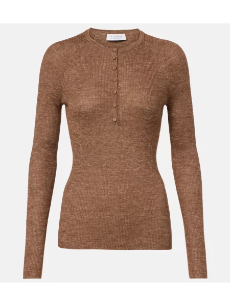 Cămașă Gabriela Hearst de mătase cu guler henley maro