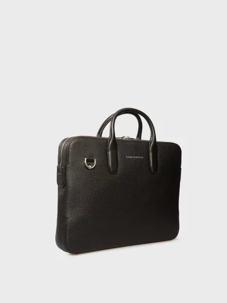 Кожаная сумка для ноутбука Tommy Hilfiger в деловом стиле черная