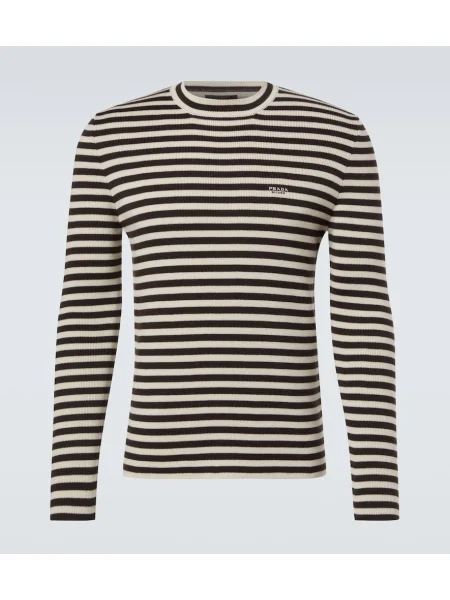 Volneni pulover Prada s črtami bež