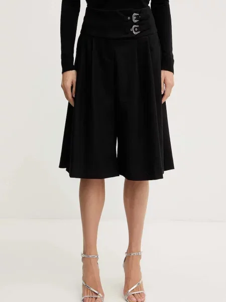 Versace Jeans Couture pantaloni scurti din lână uni high waist negru