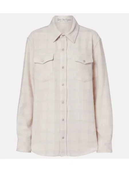 Cămașă God's True Cashmere din cașmir în carouri roz