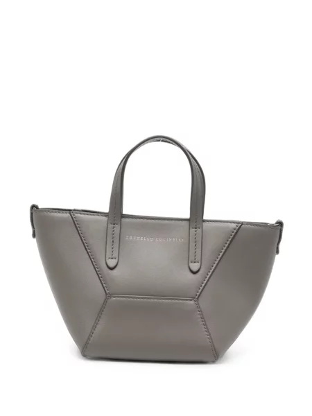 Geantă shopper Brunello Cucinelli din piele gri