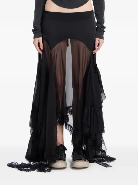 Spódnica maxi Ann Demeulemeester z falbankami koronkowa czarna