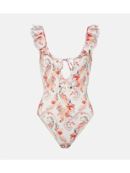 Strój kąpielowy Etro z falbankami z wzorem paisley biały