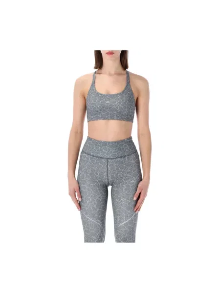 Top sportowy Adidas By Stella Mccartney z nadrukiem do biegania o skróconej długości szary