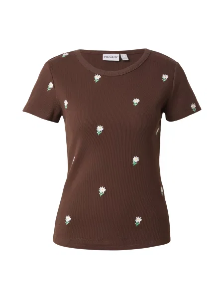 PIECES Tricou PCMAY ciocolatiu / verde iarbă alb