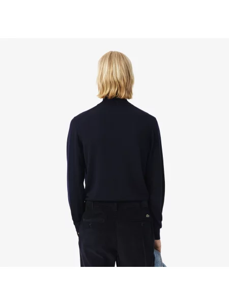 Lacoste Sweter Z Golfem Z Wełny Merino granatowy
