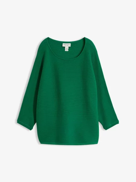 Sweter oversize w prążek z mieszanki zielony
