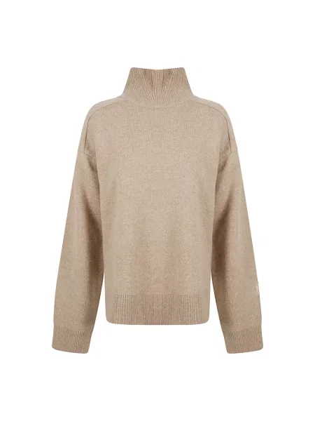 Lniany sweter z golfem Tory Burch beżowy