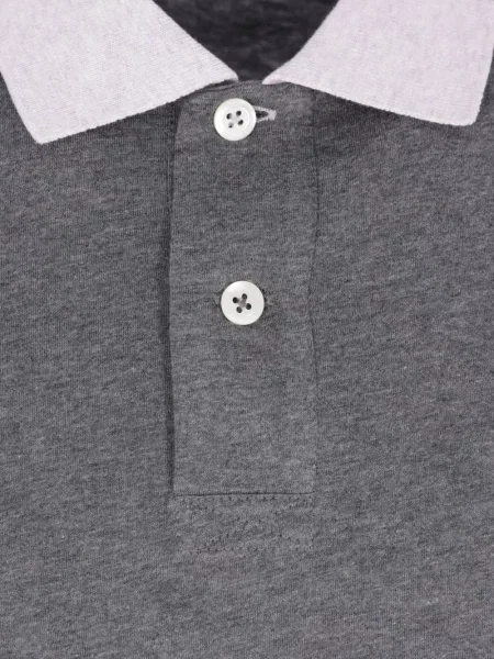 Lung tricou polo Brunello Cucinelli cu autograf gri