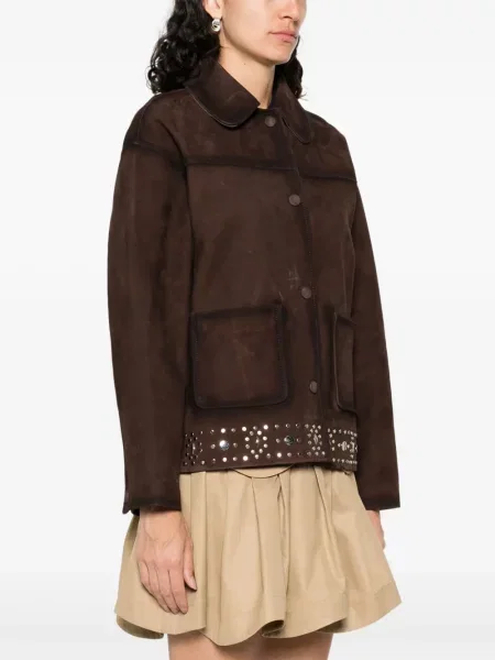 Geacă Sandro din piele de căprioară maro
