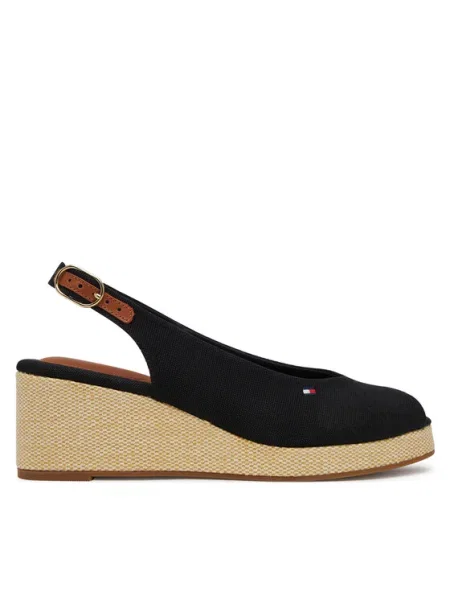 Tommy Hilfiger Espadrile Flag Mid Wedge Espad Slingback negru