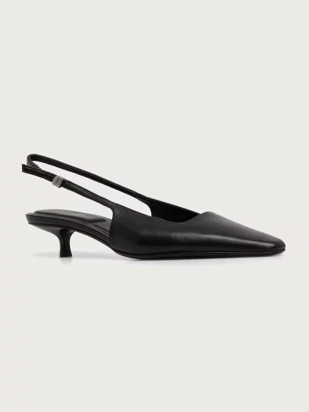 Calvin Klein czółenka skórzane KITTEN HEEL SLING PUMP LTH HDW czarna