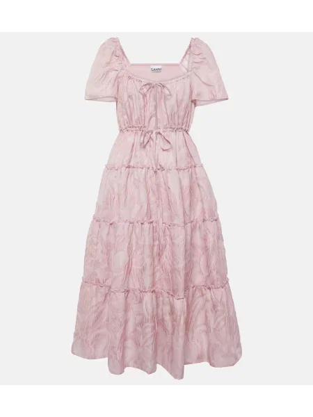 Rochie midi Ganni din jacard până la genunchi de costum roz