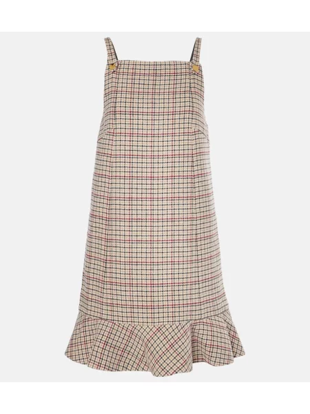 Volneni karo obleka Ganni s karirastim vzorcem bež