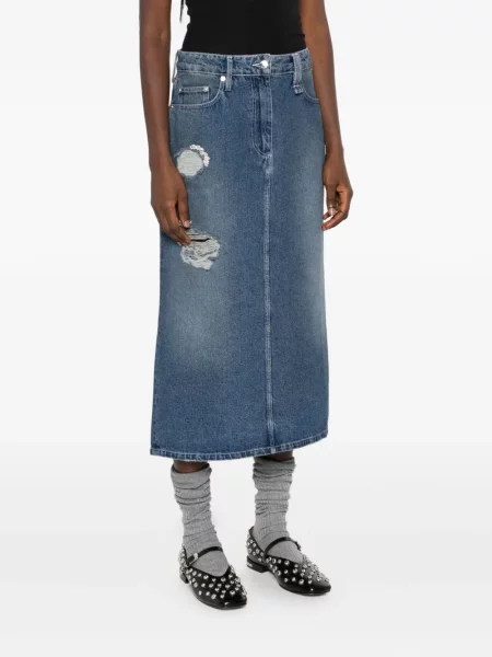 Fustă midi Simone Rocha zdrențuiți până la genunchi albastru