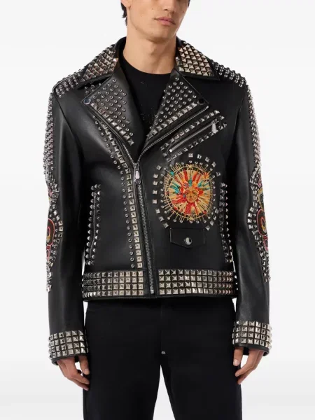 Кожено яке Philipp Plein бродирано черно