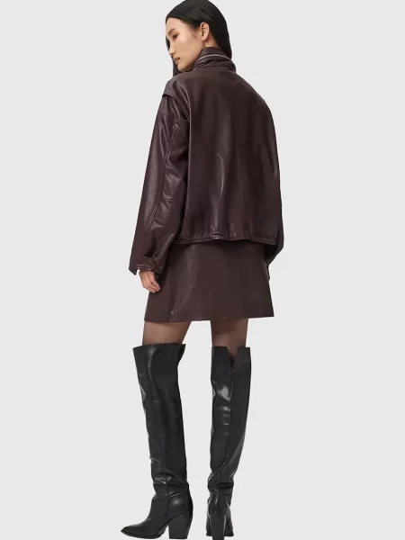 Кожаная юбка Allsaints черная