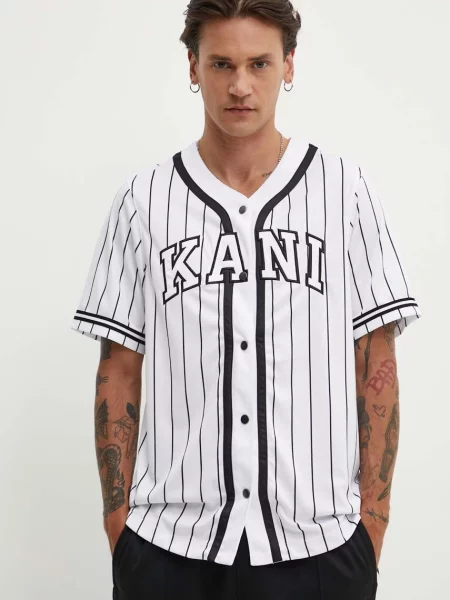 Риза Karl Kani Serif Pinstripe Baseball Shirt White/ Black S бяло