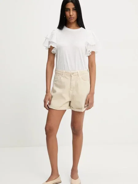 Джинсові шорти Answear Lab однотонна висока посадка бежевий