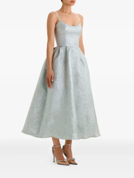 Rochie midi Post Meridiem din jacard până la genunchi de costum argintiu