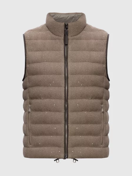 Пуховий жилет з паєтками Brunello Cucinelli коричневий