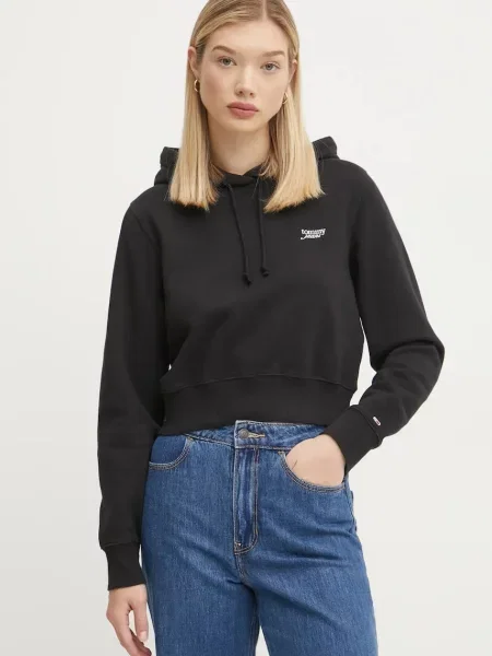 Tommy Jeans bluză femei cu glugă uni negru
