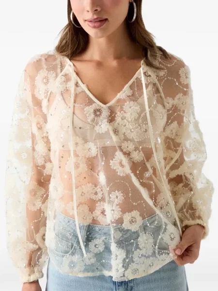 Bluză Guess cu broderie cu model floral alb