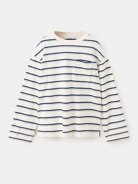 Koszulka w paski oversize złamana biel Dzieci lata MANGO KIDS