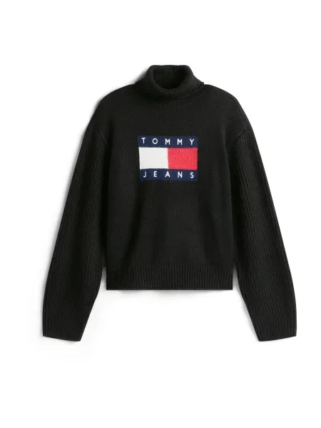 Tommy Jeans Bluză cu gât Flag negru