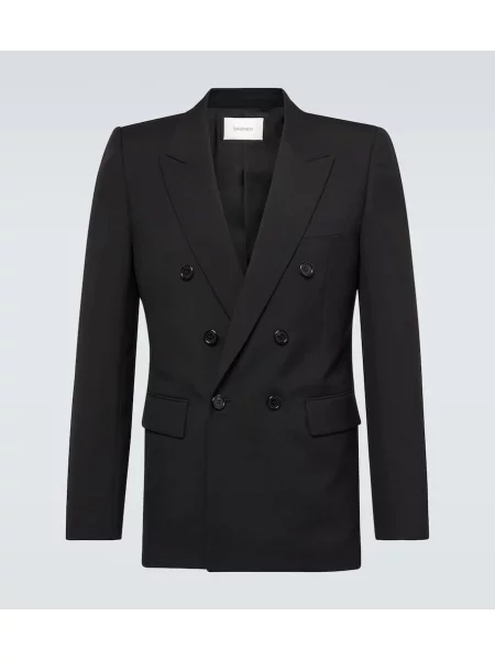 Volneni dvoredni dvoredni blazer Saint Laurent črna