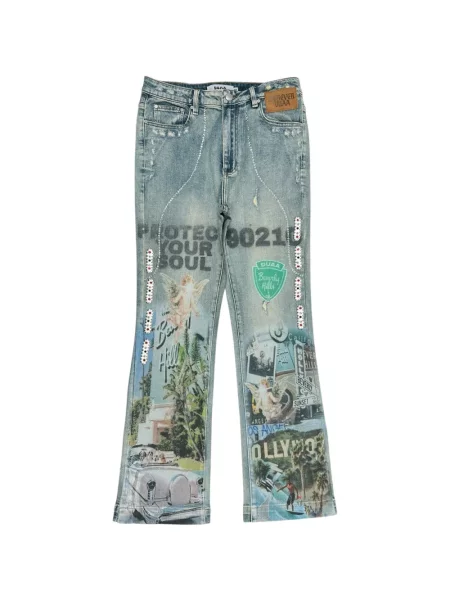 Traperice ravnih nogavica Duaa s printom plava