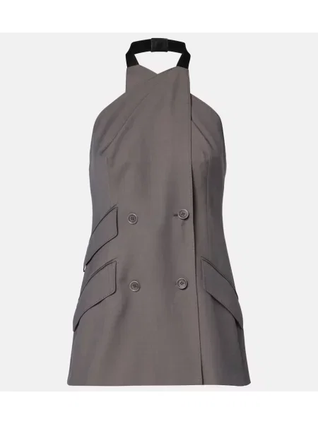 Top Max Mara wełniany z dekoltem halter szary