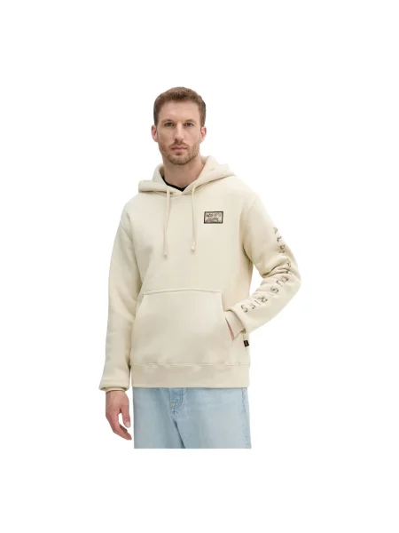 Bluza z kapturem i wyhaftowanym logo model ‘Camo Sleeve’ Alpha Industries beżowa