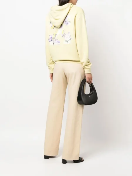 Hanorac cu glugă Off-white cu model floral alb