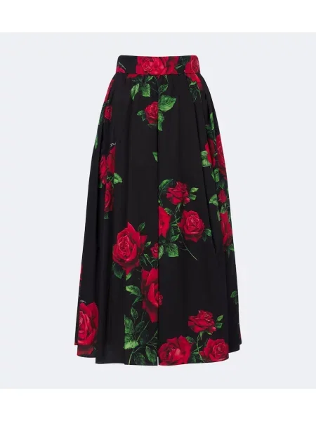Fustă midi Dolce&gabbana cu model floral din poplin negru