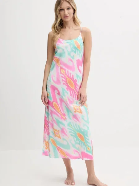 Нощница Lauren Ralph Lauren дамска от сатен розово