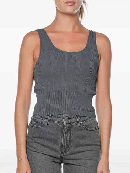 Top Armani Exchange cu broderie tricotate gri