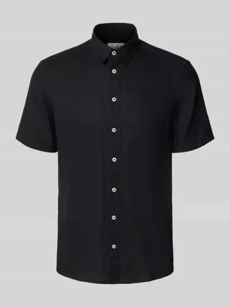 Koszula lniana o kroju slim fit z dodatkiem model Bobby' Blend czarna