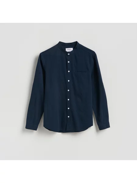 Reserved Lenből készült slim fit ing tengerészkék