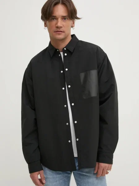 PURPLE BRAND geacă SNAP FRONT SHIRT JACKET de tranzitie negru