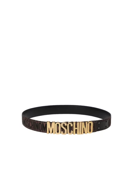 Pasek Moschino skórzany z logo brązowy