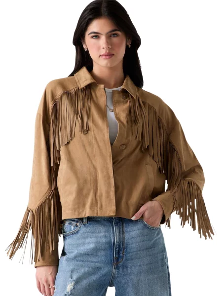 Kurtka skórzana Guess brązowa