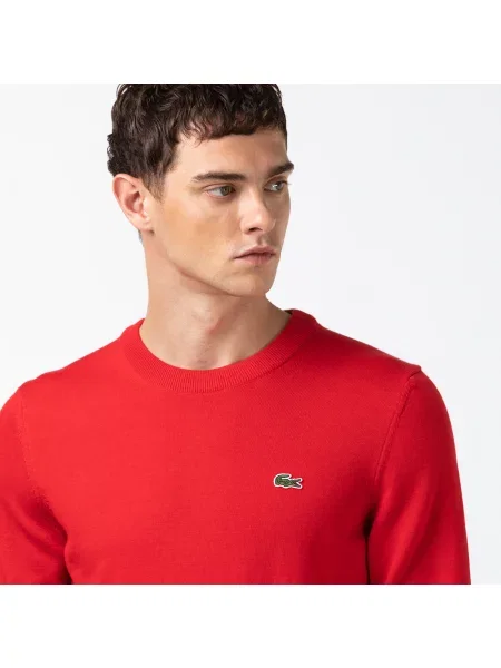 Lacoste Sweter Z Okrągłym Dekoltem Z Organicznej Bawełny czerwony