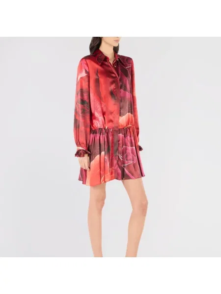 Lniana sukienka koszulowa Roberto Cavalli czerwona