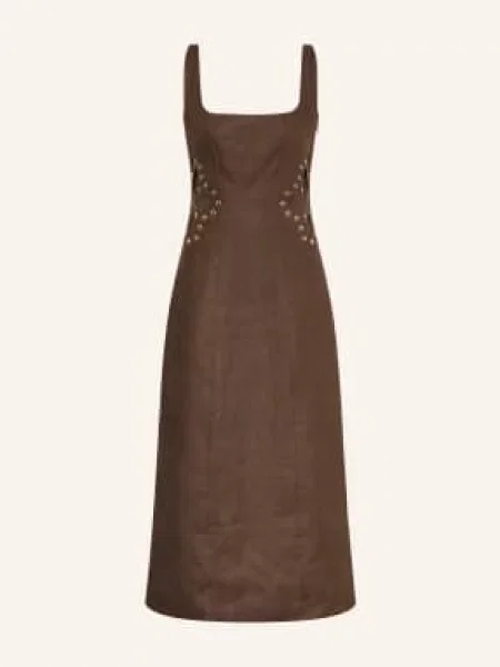 Maje Sukienka Lniana Z Nitami I Wycięciami braun brązowa