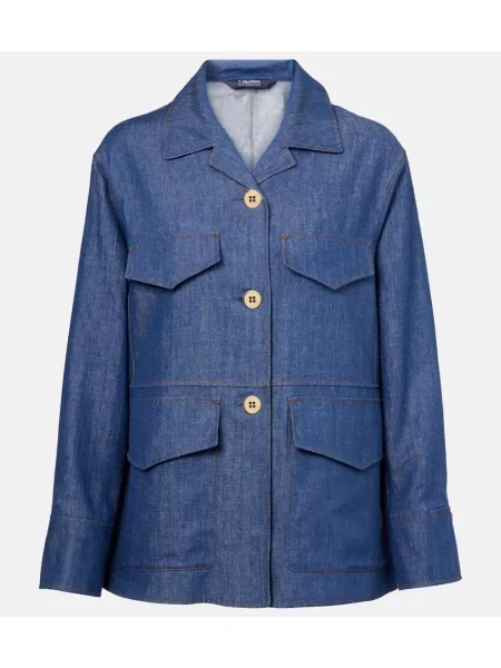Lniana kurtka S Max Mara niebieska