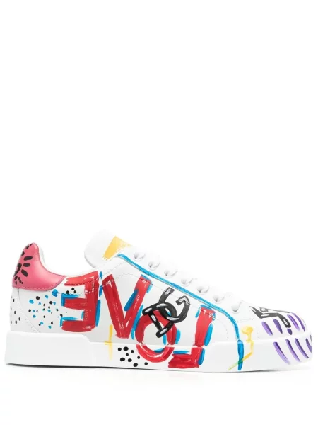 Sneakerși Dolce & Gabbana Portofino cu șireturi din dantelă alb